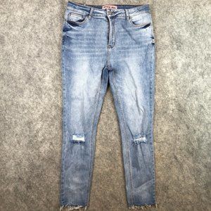 Crystal Rock Jeans 17 High Rise Skinny Light Wash Ripped Knee Raw Hem Distressed